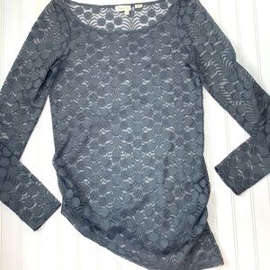 Meadow Rue Anthropologie gray stretch lace long sleeve top M